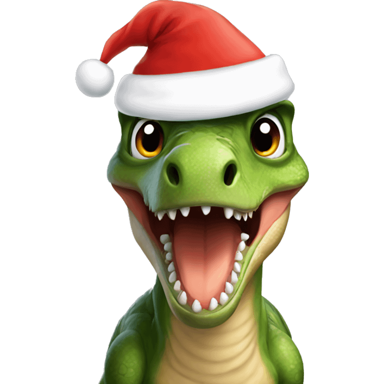 Dinosaur wearing a Santa hat emoji