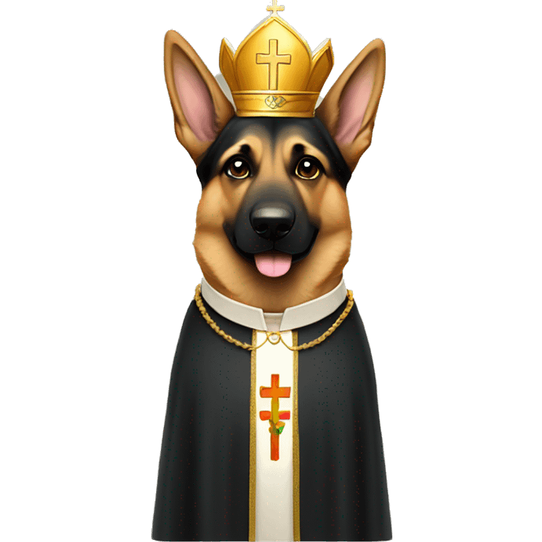 German Shepherd wearing a catholic Church Bishop emoji