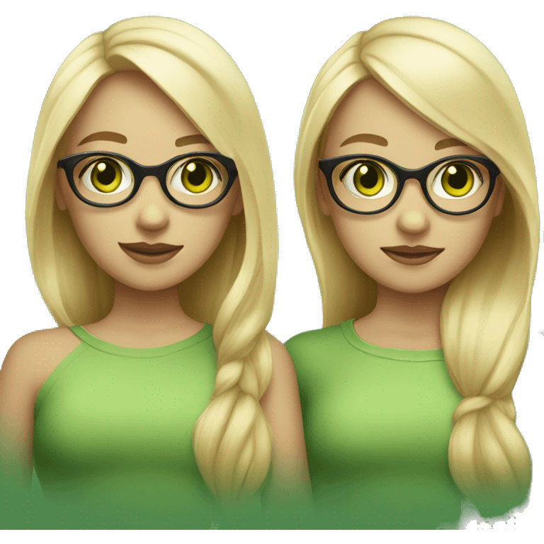 Blonde hair green eye twin girls one with glasses one without emoji