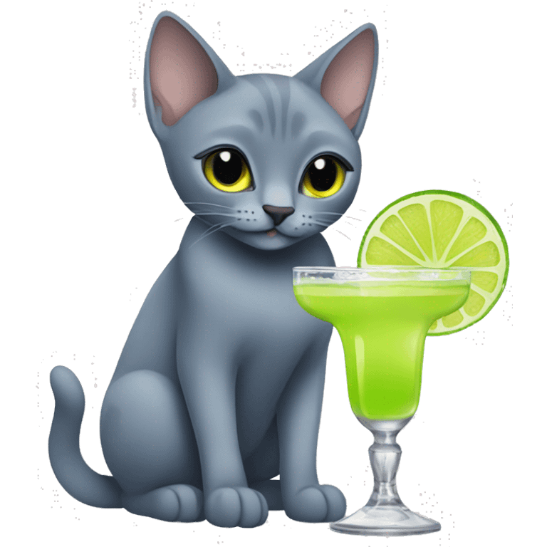 Russian Blue cat drinking margarita emoji