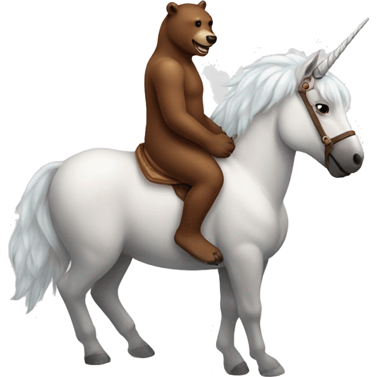 create a brown bear mounted on a white unicorn emoji