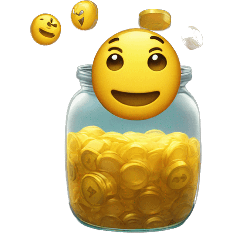 Anthropomorphic glass jar sitting by slot machine  emoji