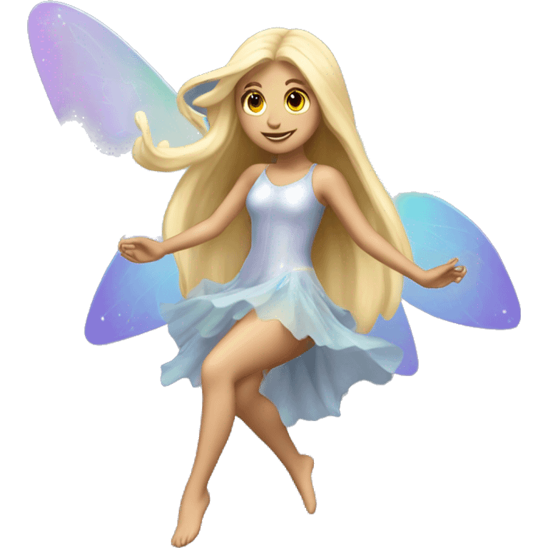 Iridescent fairy flying long hair blonde full body emoji