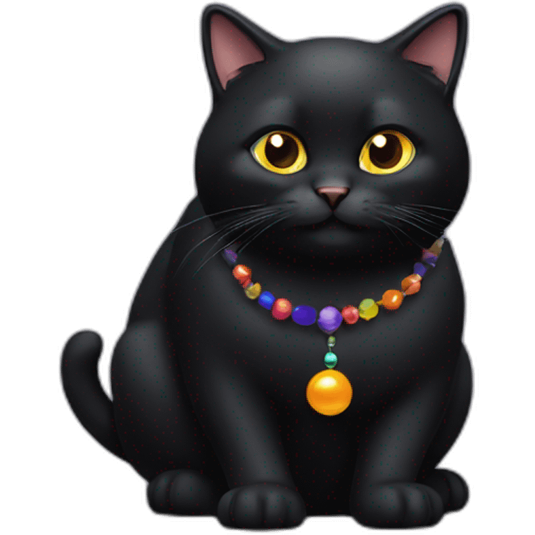 fat black cat with a bead emoji