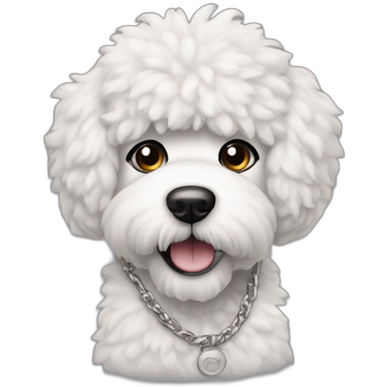 rapper-with hoop-white skin-black hair-beard-bichon dog-white-smile emoji