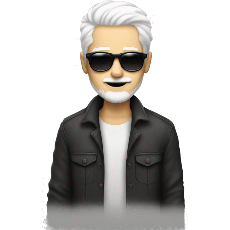 20 yea old looking guy with white hair and round sunglasses, white beard, white skin emoji