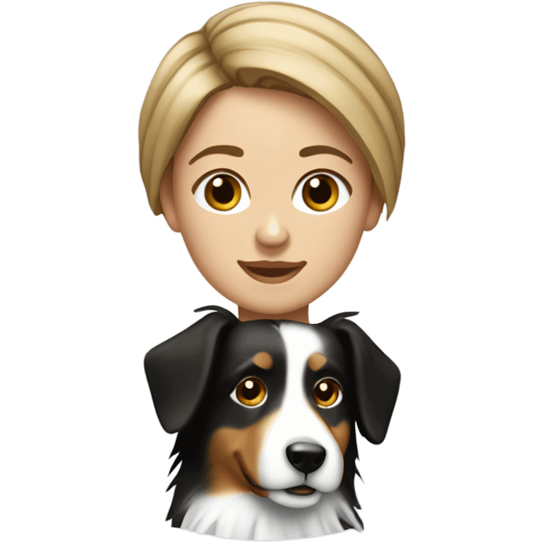 light-broun hair yong woman with a black and white sheltie dog emoji