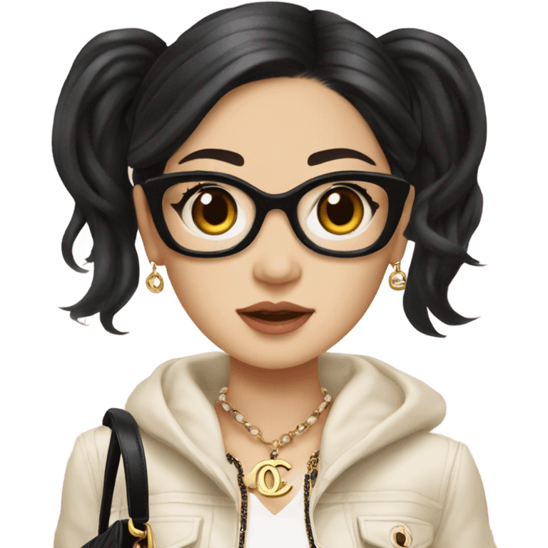 Realistic Dark hair Chanel Asian Girl with Birkin bag and Chanel necklace emoji