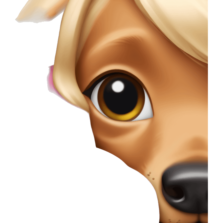 Barbie cuddling blonde Dachshund puppy close up emoji