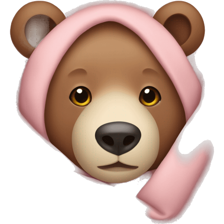 cozy bear in a light pink blanket emoji