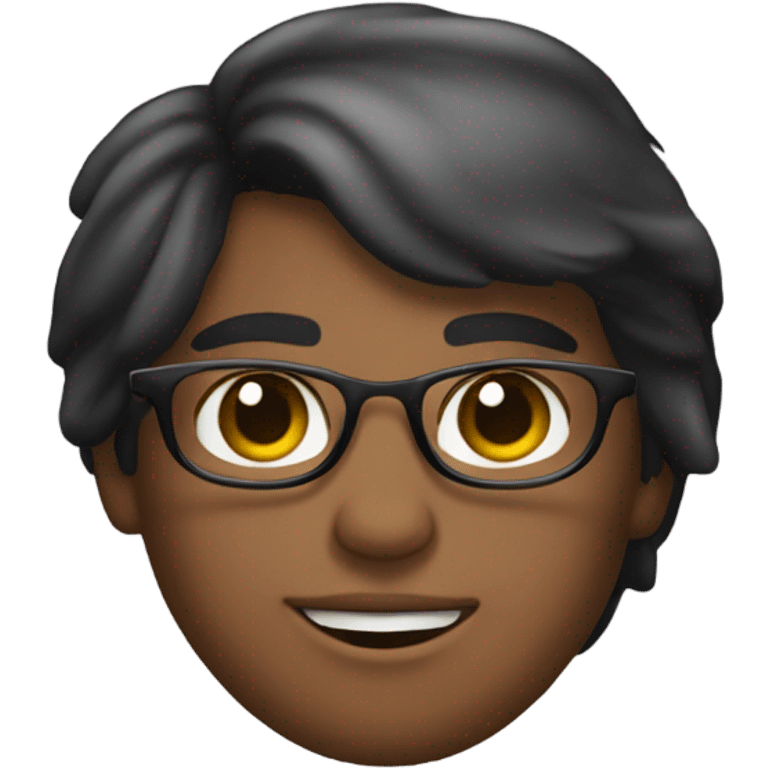 Emoji de una joven con pelo negro y reflejos rubios, lentes rosas transparentes emoji