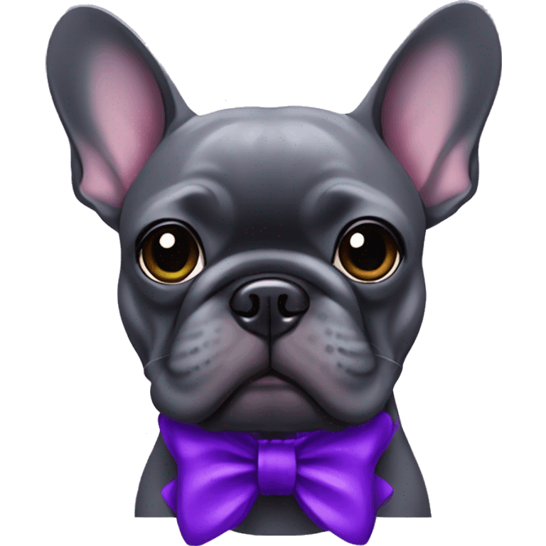 Dark grey French bulldog  with purple bow emoji