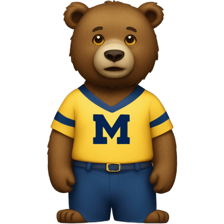 A brown bear wearing a yellow and blue University of Michigan shirt  emoji