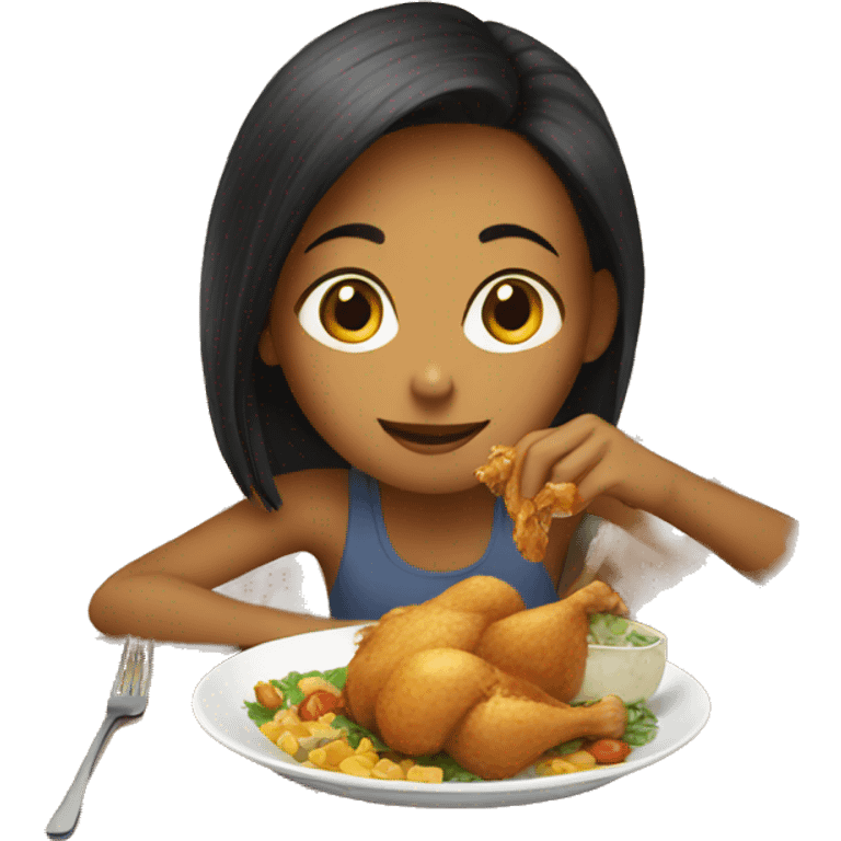 Girl eating chicken on the table emoji