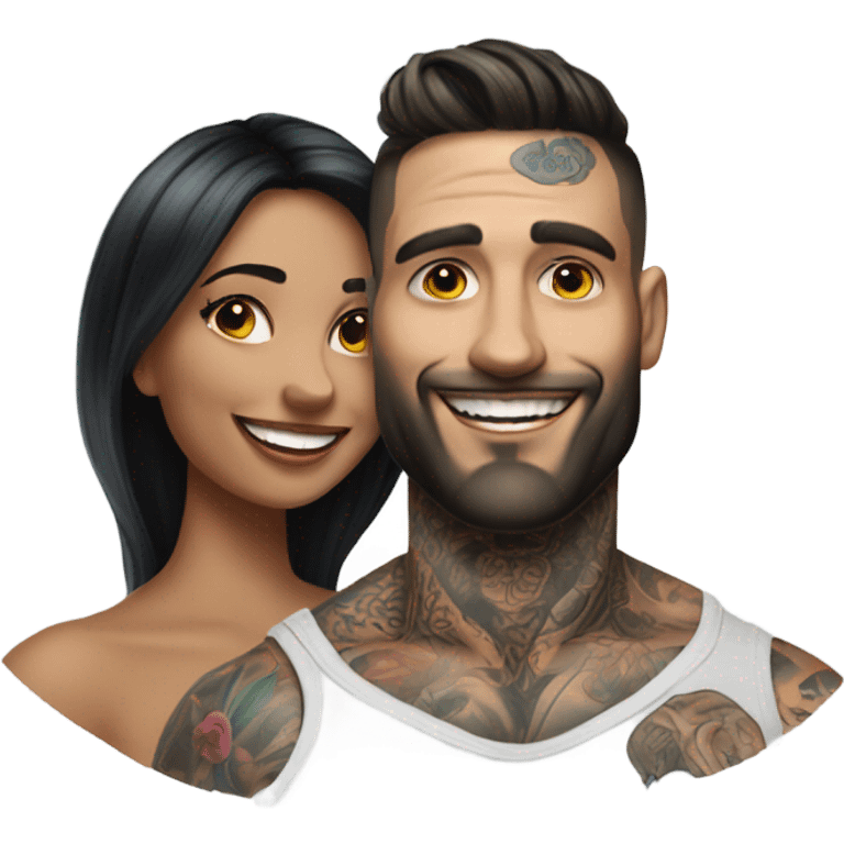 Hyper Realistic beautiful woman smiling at a very handsome tattooed man emoji