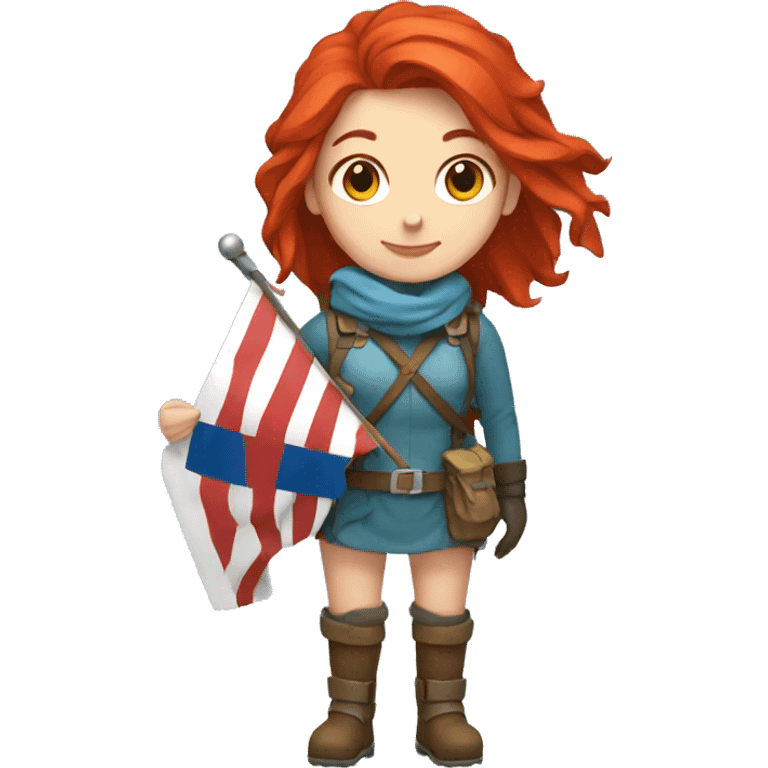 female winter mountaineer red hair holding easter red egg and greek flag  emoji