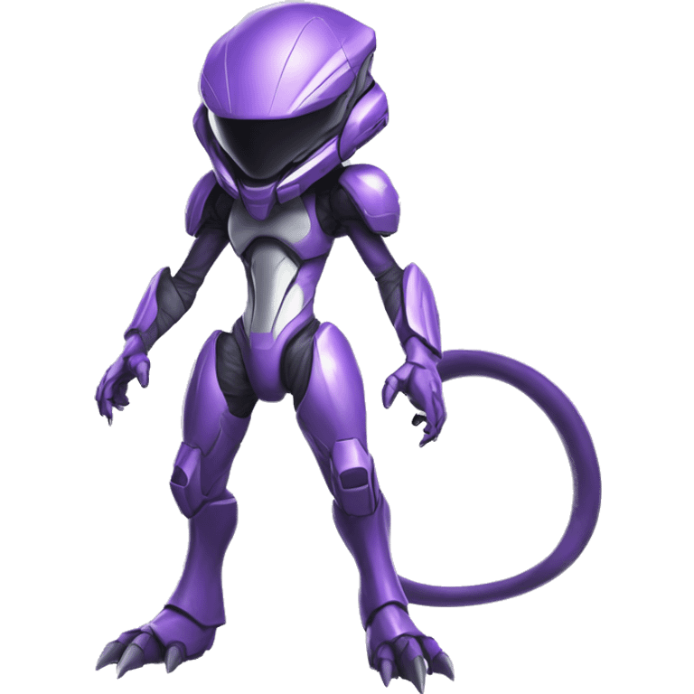 A Reptile-Raptor-Genesect-Mewtwo-Fakémon, with a futuristic visor-helmet, wearing a techwear-suit Full Body emoji