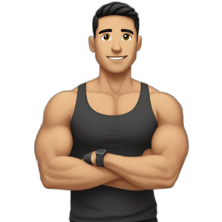 Tan White male with short black hair in the gym emoji