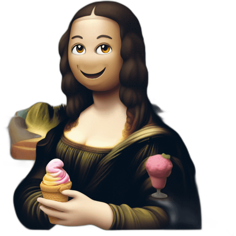 Mona Lisa painting with ice cream in hand emoji