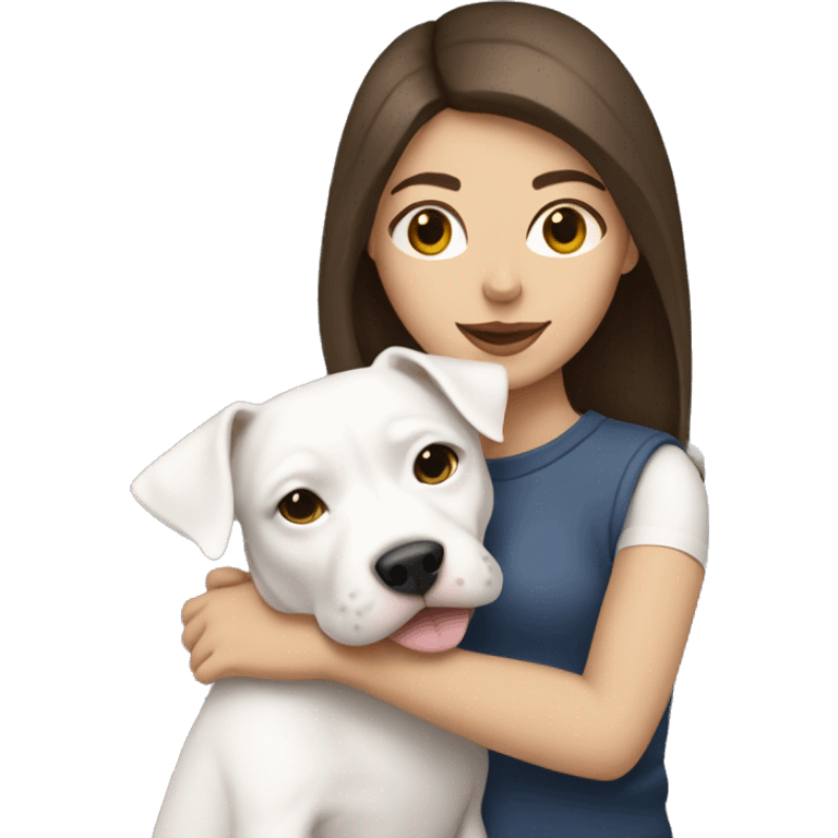 One brunette girl hugging white pitbull emoji