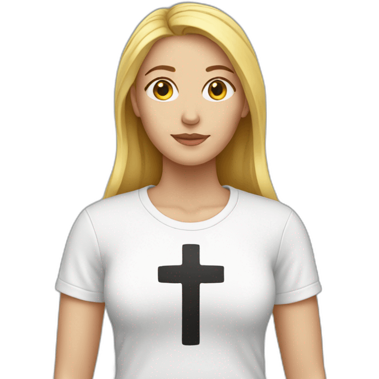 White woman with a cross t-shirt emoji