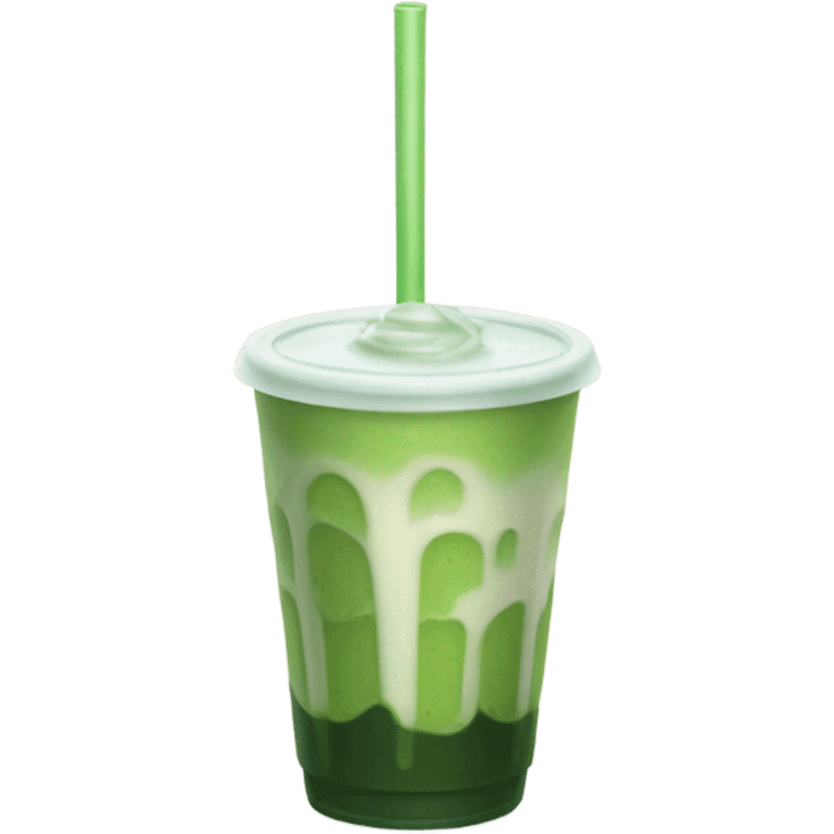 an iced matcha with milk and no cream with a lid and straw on top  emoji