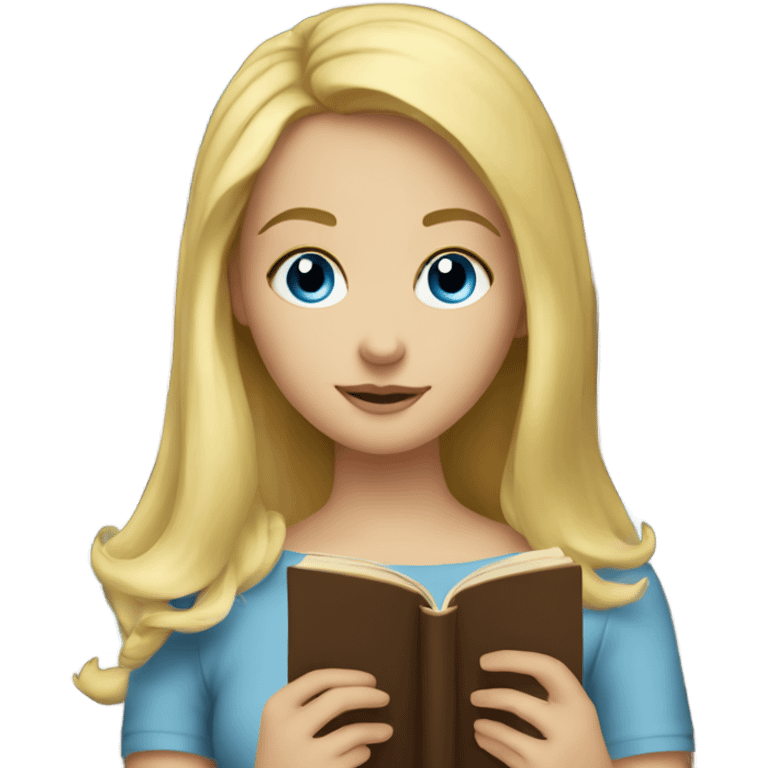 A blonde girl with blue eyes is reading a book emoji