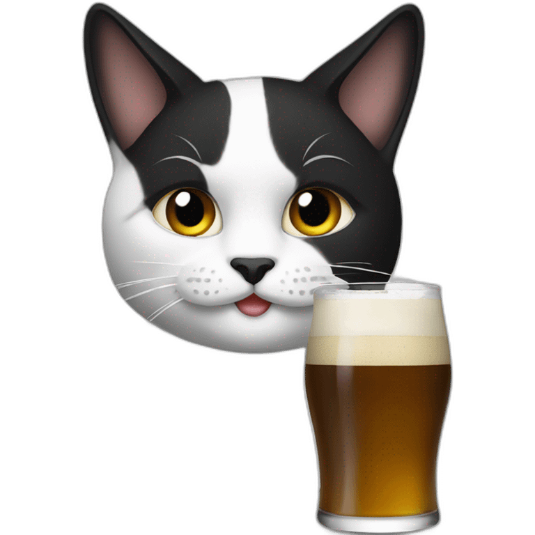 Black and white beer drinking cat emoji