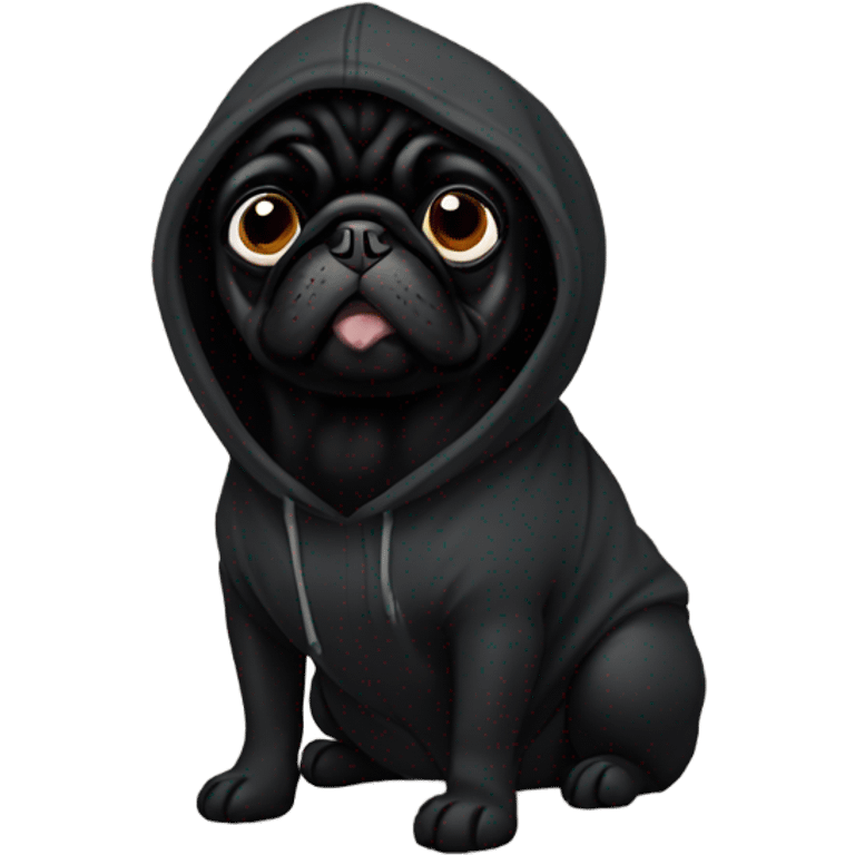 Black pug wearing a black hoodie emoji