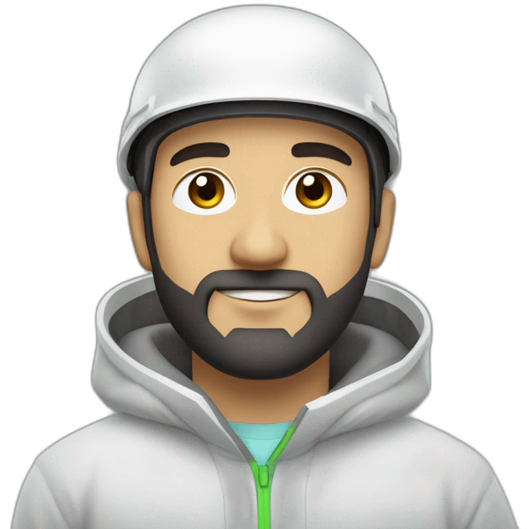 A young Turkish electrical engineer with a light black beard, a white helmet and a phosphorescent protection jacket emoji