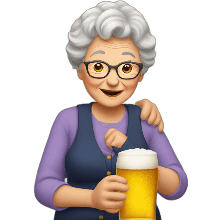 Grandma with huging a beer emoji