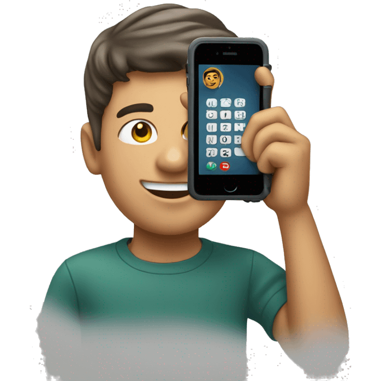 a telephone ios held by a young man emoji