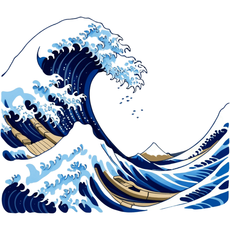 Cinematic Realistic Great Wave off Kanagawa, depicted as a colossal, crashing wave with dynamic blue hues and frothy white crests, rendered with intricate textures and fluid motion that captures both the timeless power and poetic beauty of the iconic Japanese artwork emoji