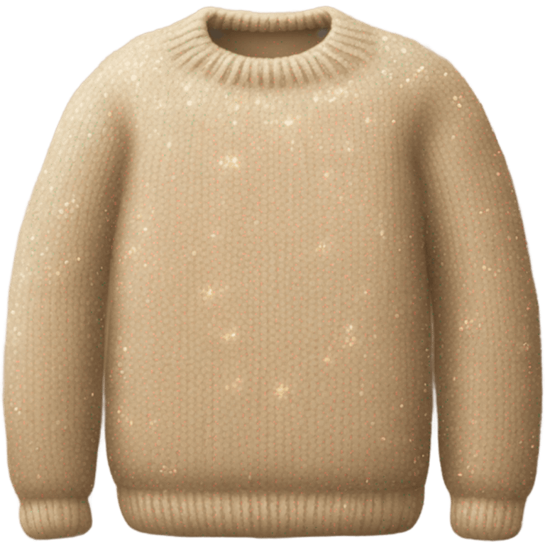 cozy knitted beige sweater with a glitter design emoji