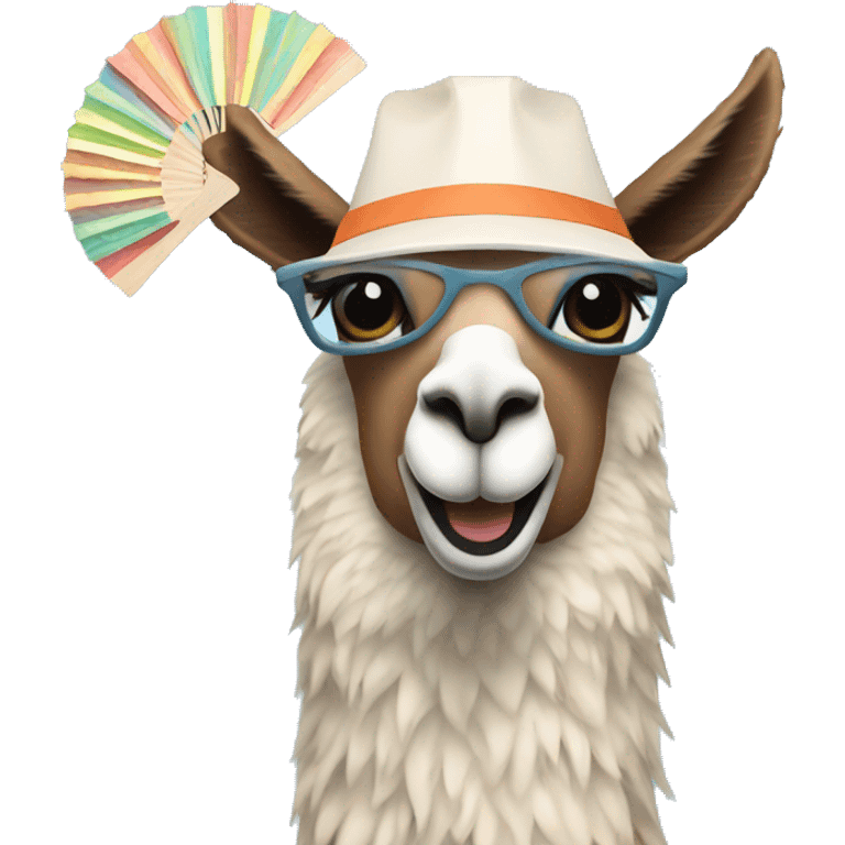 llama cooling off with a paper fan emoji