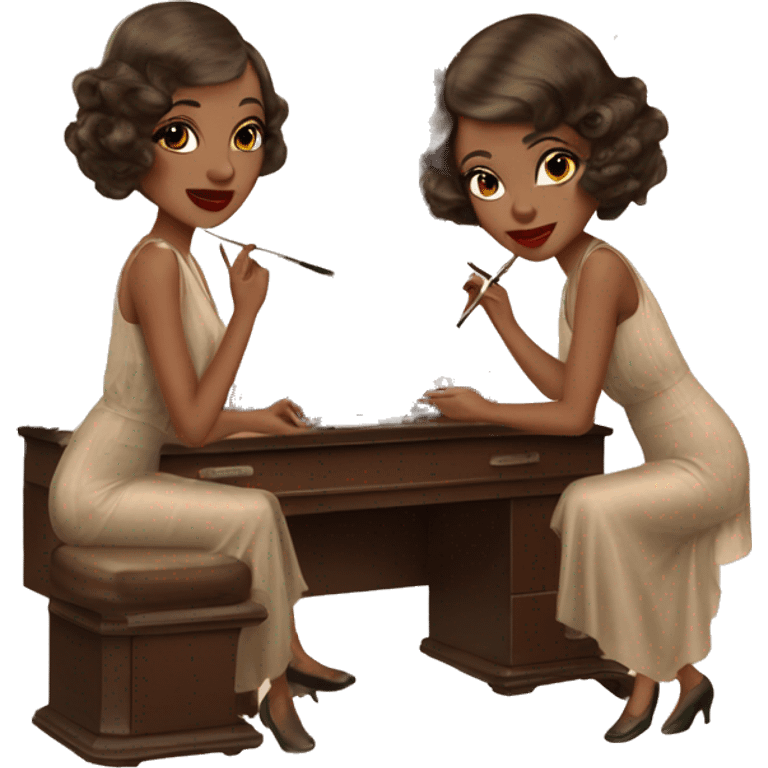 Brown 1920s vanity with makeup emoji