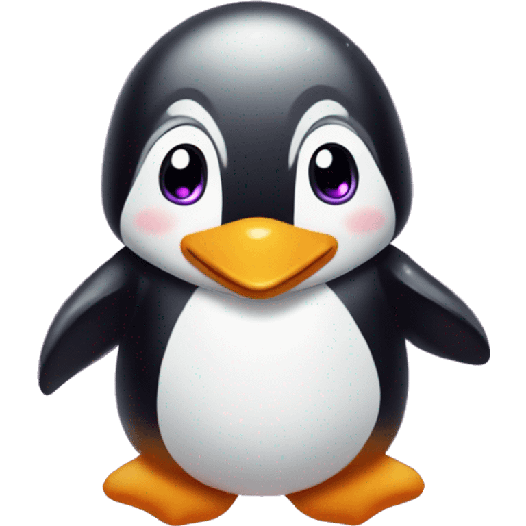 "A cute penguin with purple heart-shaped sparkles floating around it in a circular motion, creating a playful and magical atmosphere." emoji