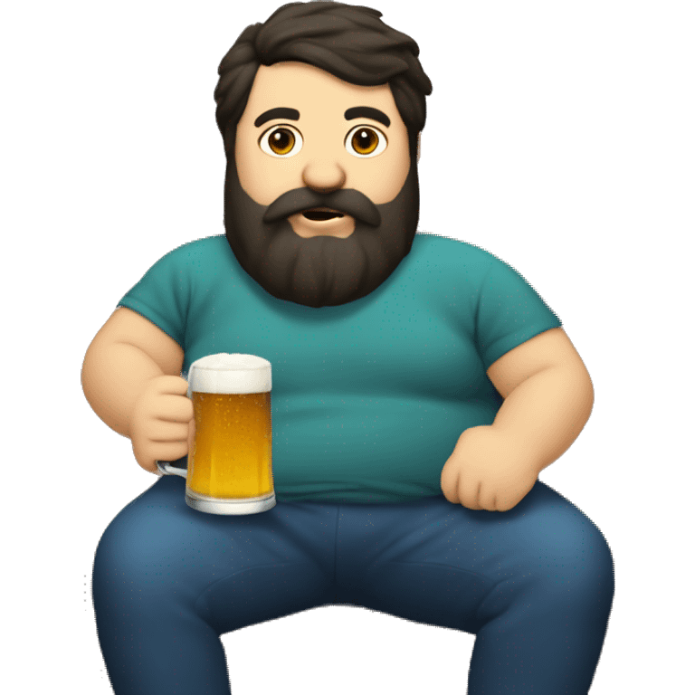 Dark hair beard man drinking beer on couch chubby emoji