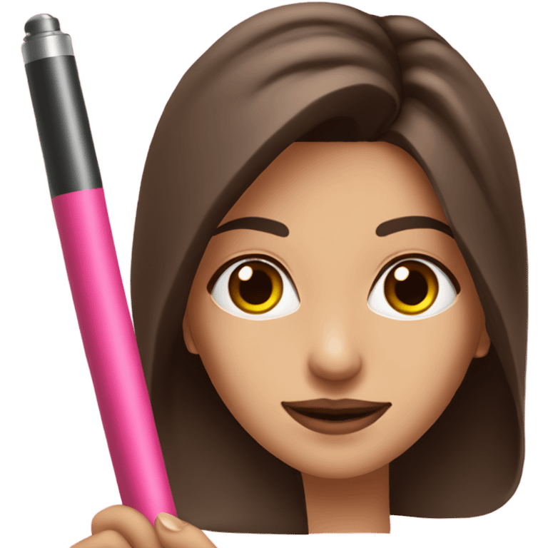 Pretty Brunette woman with brown eyes holding a pink weed pen  emoji