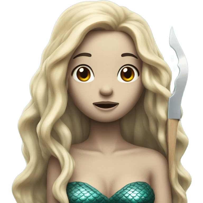 a mermaid crying while holding a knife  emoji