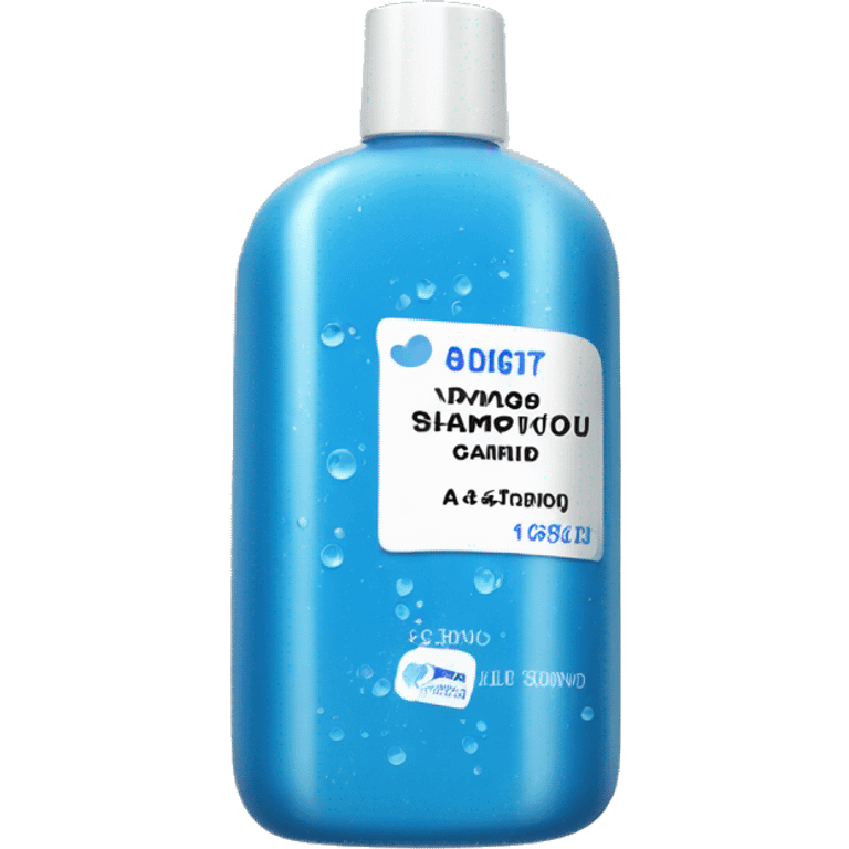 Blue Shampoo with a label that says Dandruff emoji