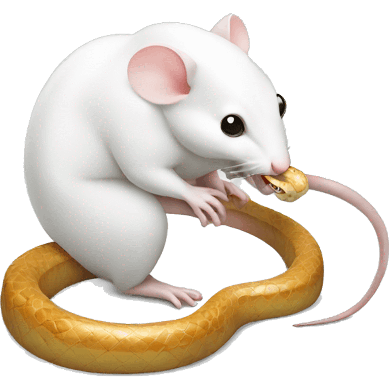 A white mouse eating a big snake emoji