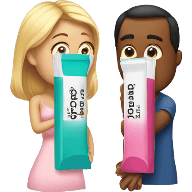 couple looking at pregnancy test emoji