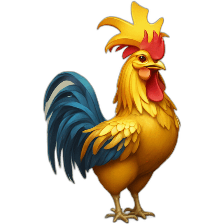 proud and howling golden phoenix rooster with a crown on its head emoji