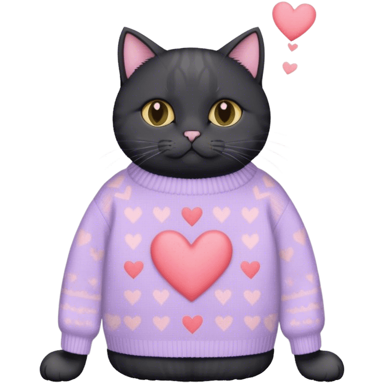 
black british cat in cute pastel sweater with hearts emoji