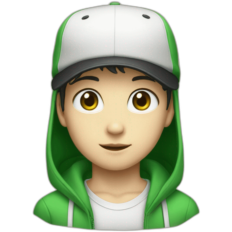 japanese boy, green eyes, cap emoji