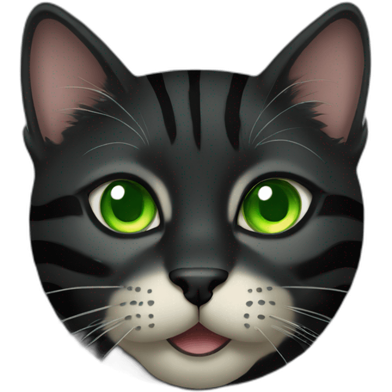 Striped black cat with Green eyes emoji