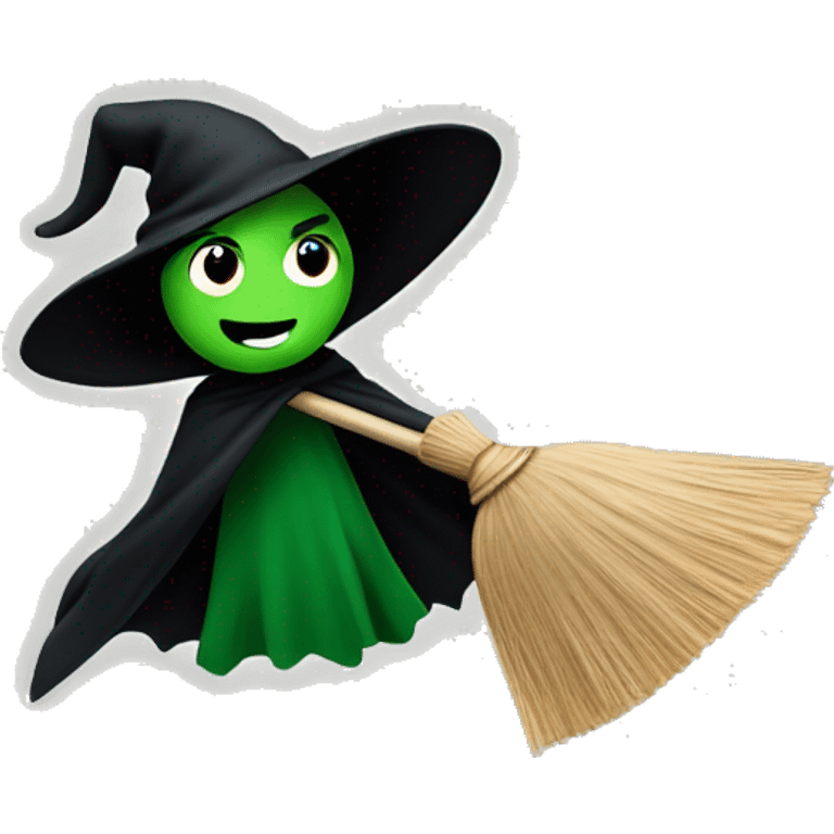 Broom Flying green witch with black big cape extending like a v shape emoji