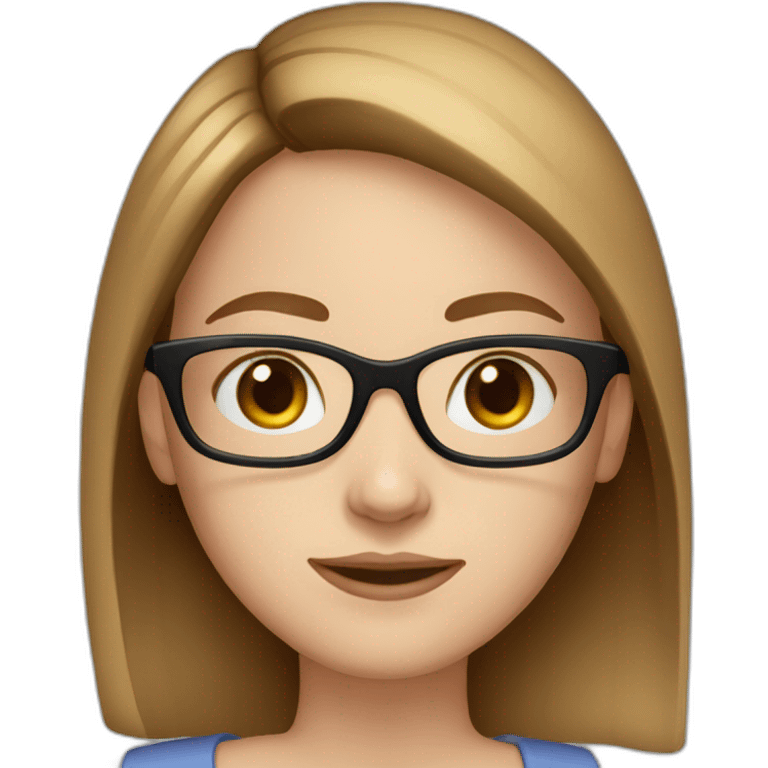 young white woman, brown straight hair, blue eyes, wearing glasses with black frame emoji