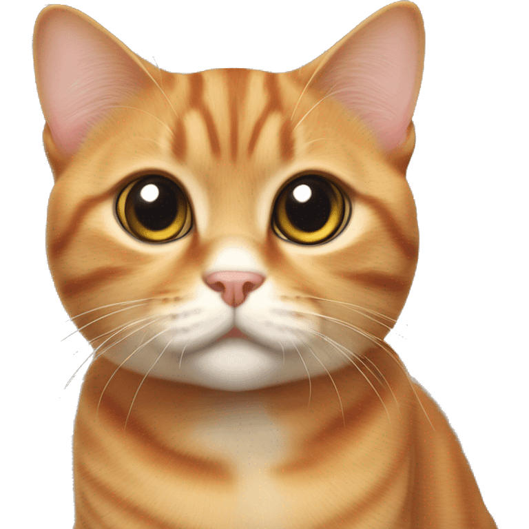 A ginger cat of the Scottish Fold breed. He has large round eyes and characteristic compound ears. He looks straight at the camera, giving the impression of curiosity or surprise. The cat's fur is soft and fluffy, the expression on his face is very cute. emoji